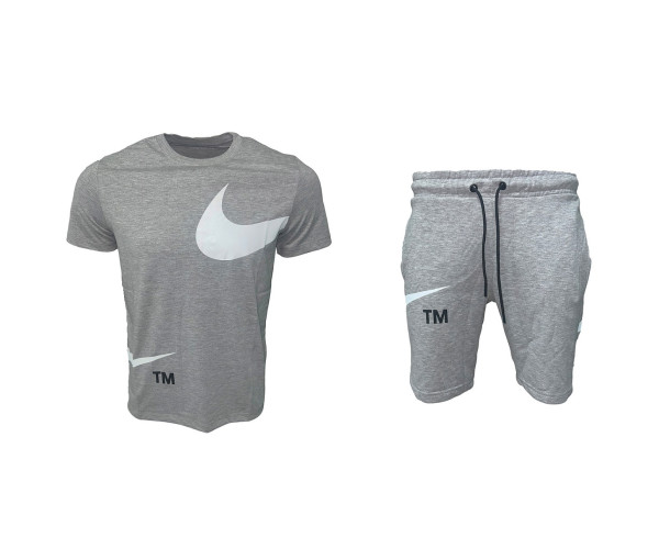 Мъжки къс спортен екип Nike Swoosh  Shorts + T-shirt White Light Grey